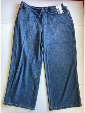 No Boundaries Women's Pull On Wide Leg Mid Rise Jeans Plus Size XXL Medium Wash